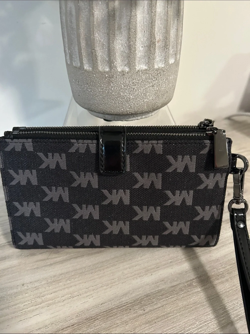 Michael Kors Jet set Black and Charcoal MK Logo Wristlet NWT